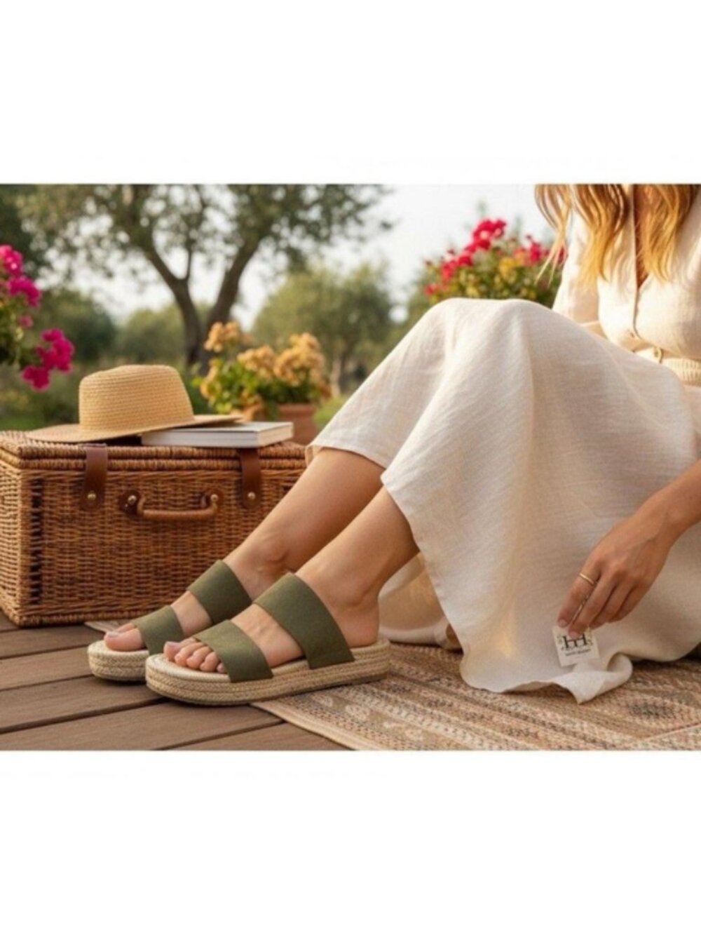 Haute Hippie Nori Olive Green Suede Jute Espadrille Slide Sandals Womens Sz 7.5